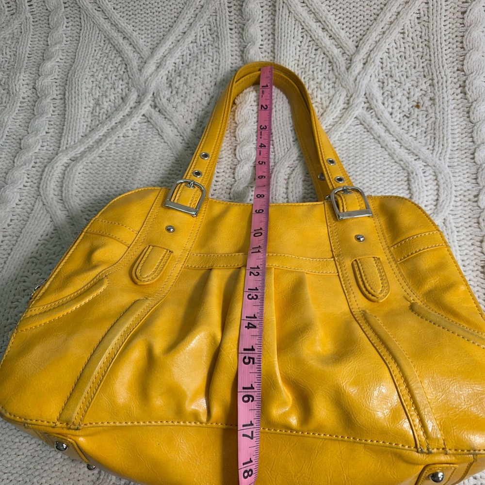 Maxx New York Large Shoulder Bag Bright Yellow‎ Faux Leather Leopard Lining - Picture 13 of 13